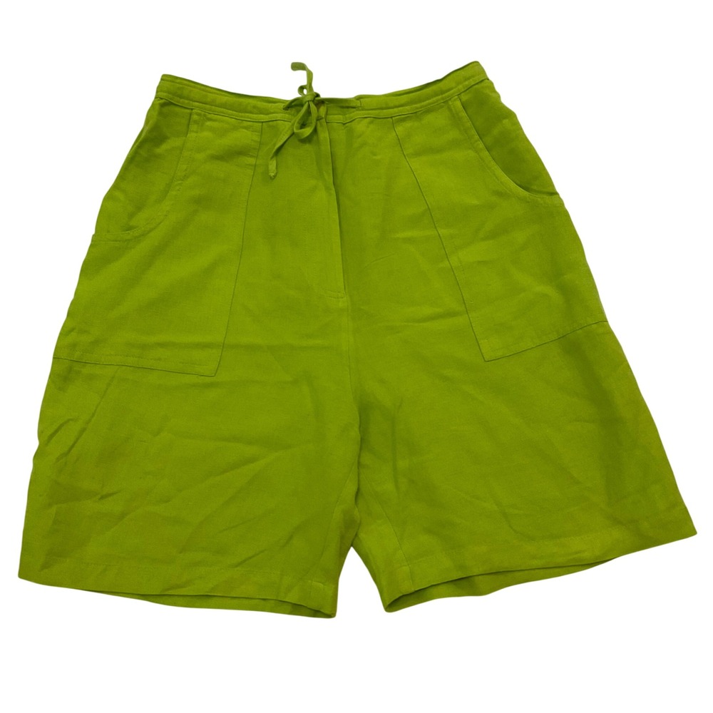 Vtg KAKTUS women's shorts neon lime Y2K green high waist resort linen rayon L